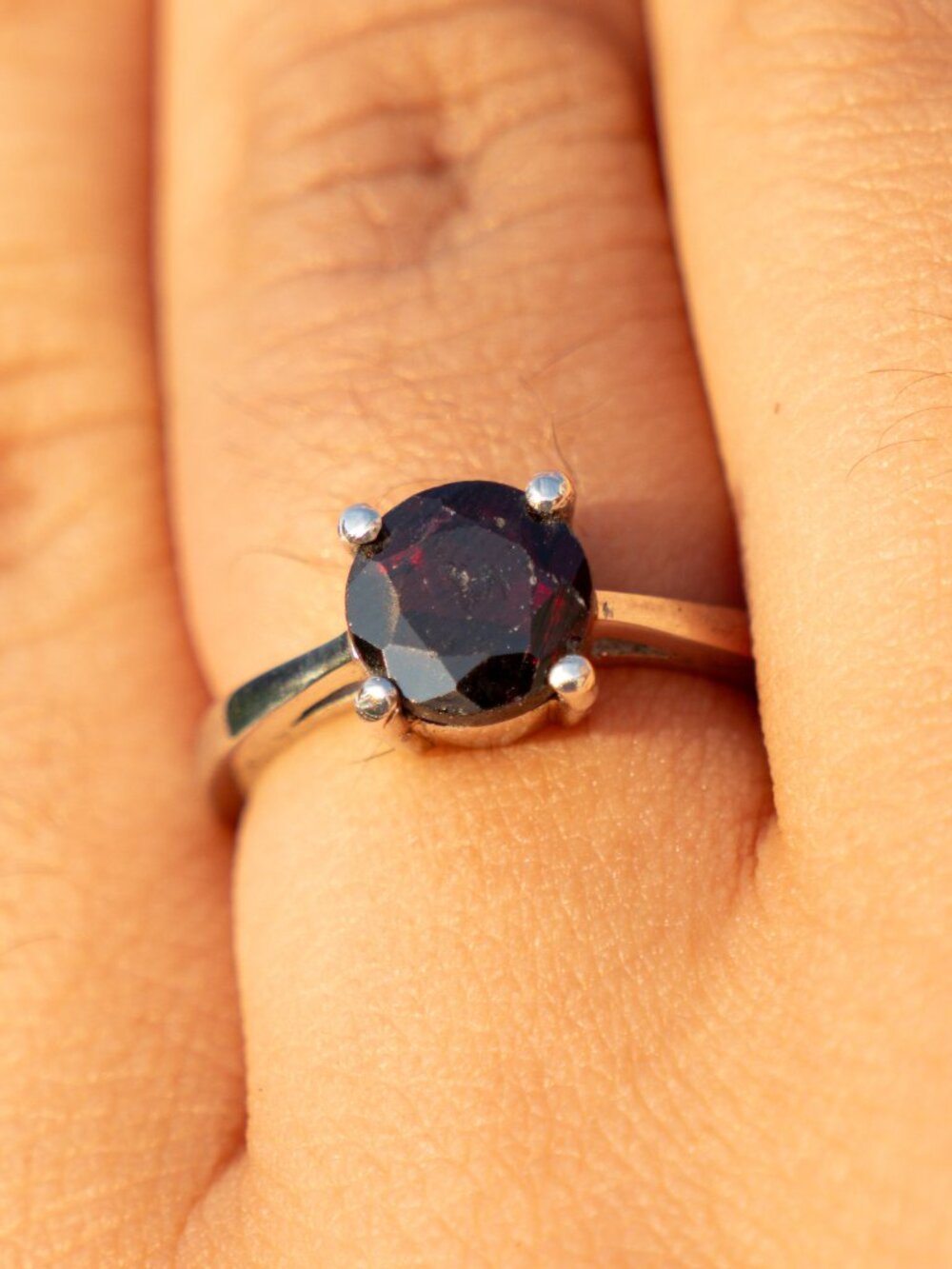 Natural Garnet Ring, Sterling Silver, January Birthstone, US Size 7